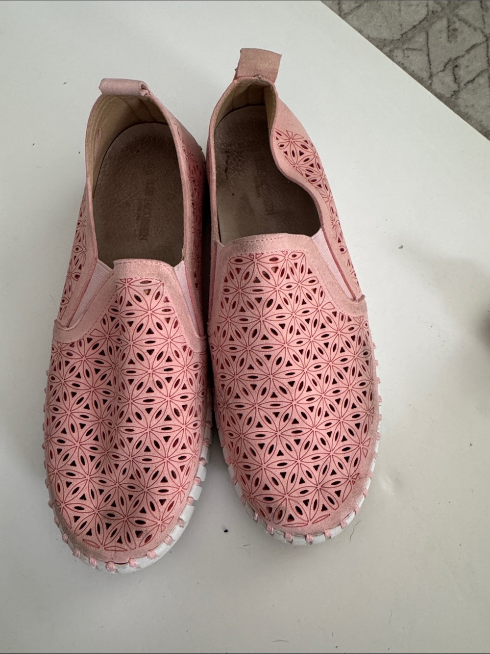 Women's Pink Laser-Cut Slip-On Flats